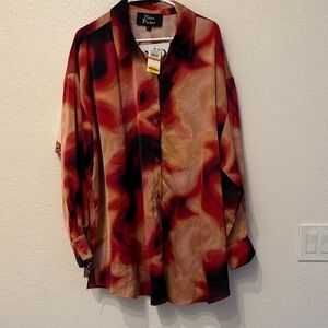 Parker Magenta , Pink, Yellow and Black Gradient Blouse 3X Long Sleeves Top